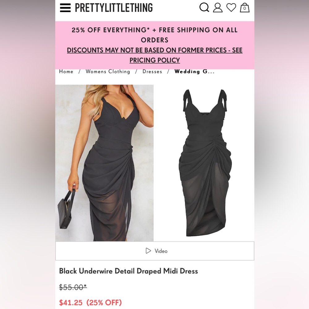 Pretty little thing black  underwire ruched dress